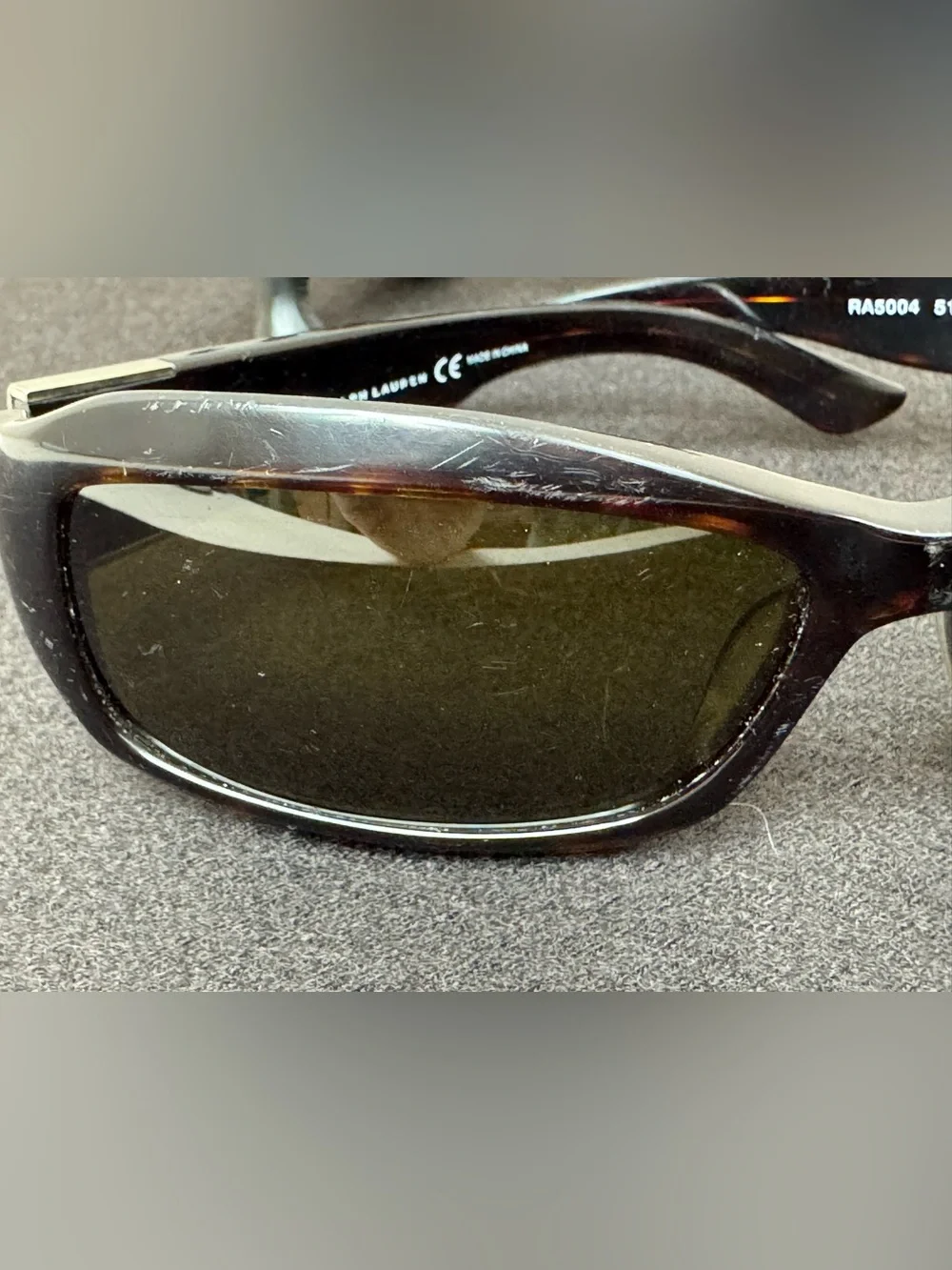 Ralph Lauren Black Tortoiseshell Wrap Sunglasses with Silver Logo Plaque